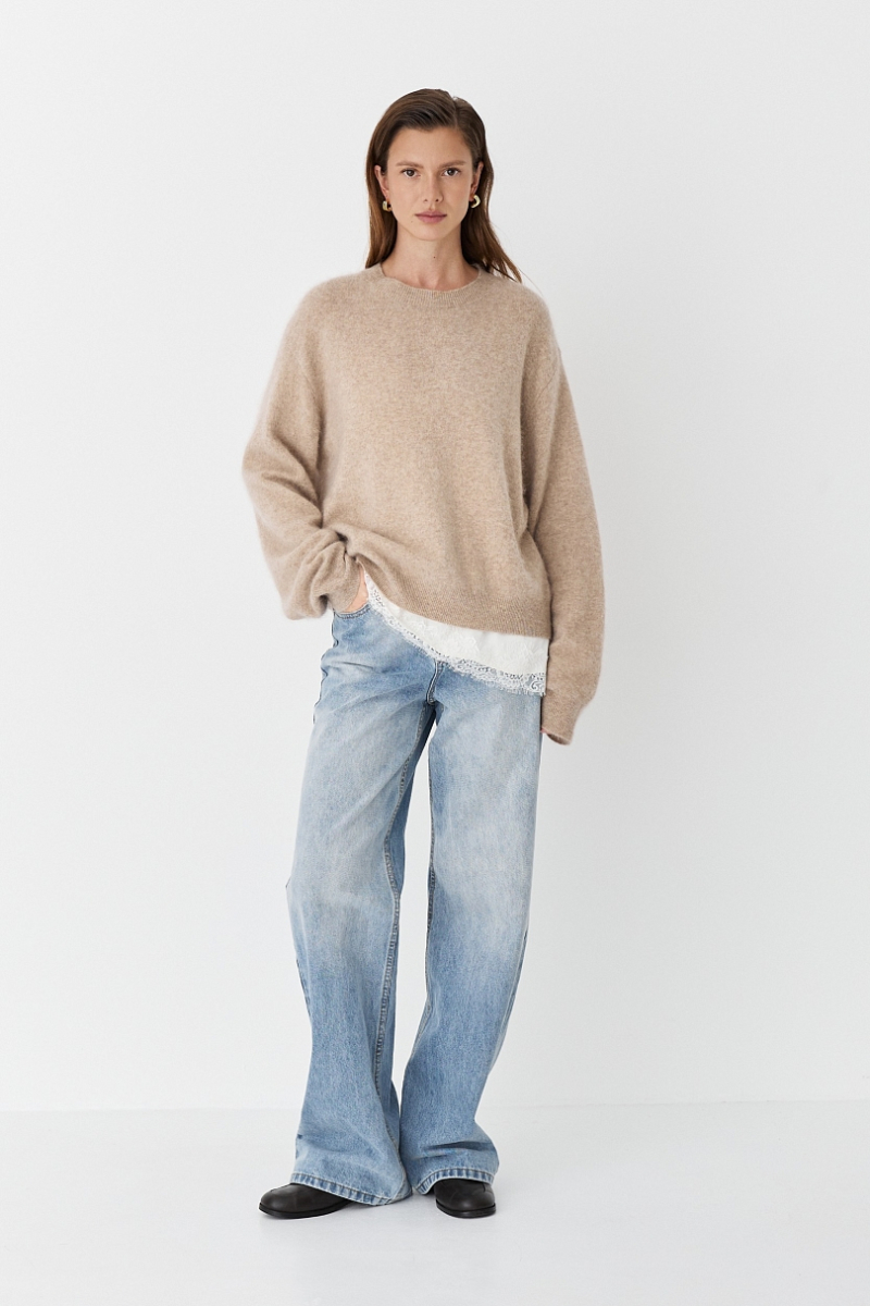 Свитер пушистый из 100% шерсти Ricoco, цвет: Серо-бежевый, 6099/2 купить онлайн