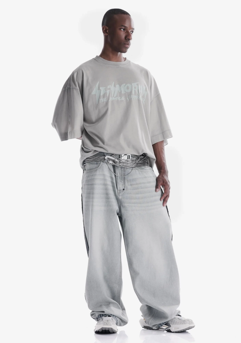 Спрей-окрашенная футболка с потрескавшимся логотипом KRAKATAU, цвет: Светло-серый, Tm142-3 купить онлайн