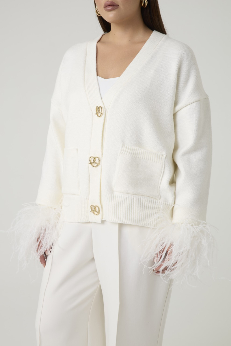 Кардиган вязаный с перьями 4forms, цвет: молочный, 65533 купить онлайн