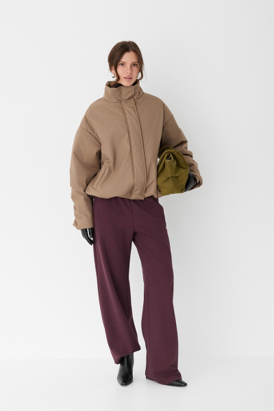 Бомбер утепленный со сборками по рукаву Ricoco, цвет: светло-коричневый, 7059/1 купить онлайн