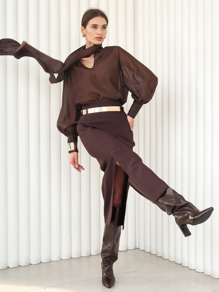 Блуза воздушная с бантом I.B.W., цвет: шоколад, BL031 купить онлайн