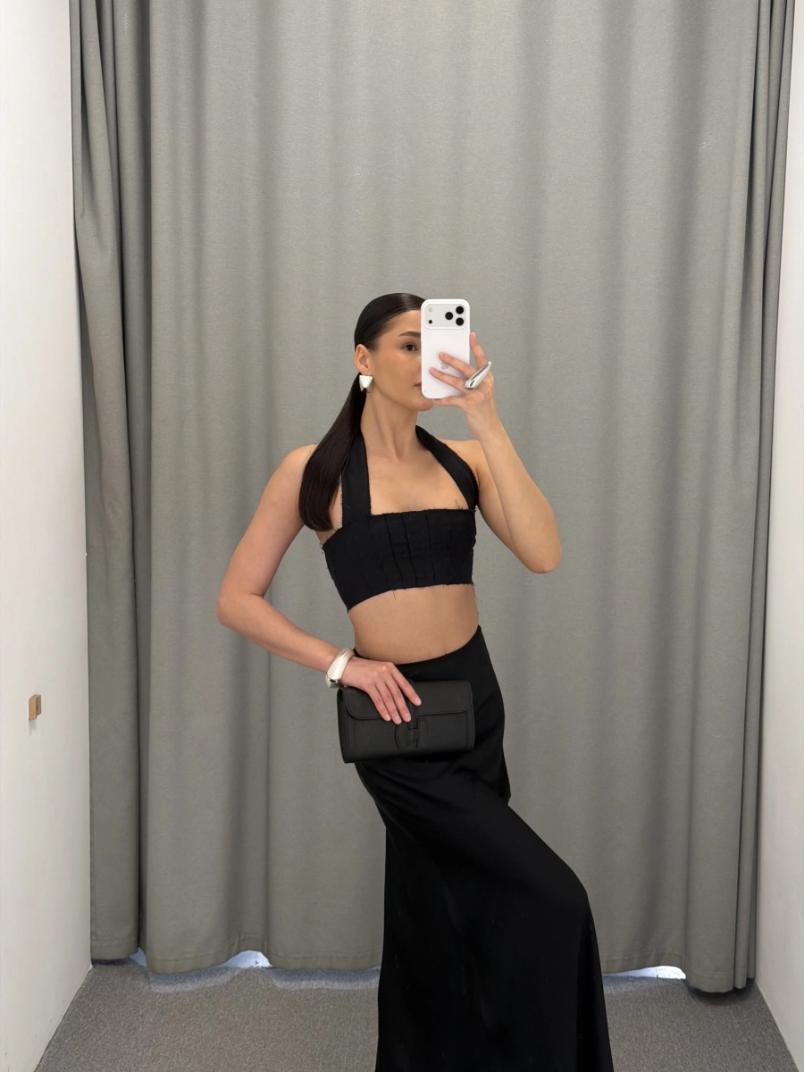 Укороченный топ с необработанными краями MUSE ME, цвет: Черный, TP014 купить онлайн