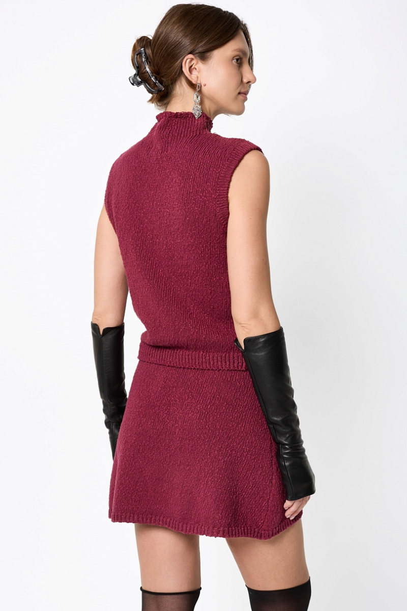 Юбка мини из хлопкового трикотажа букле Ricoco, цвет: винный, 4096/2 купить онлайн