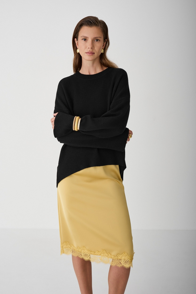 Юбка миди с кружевом Ricoco, цвет: канареечный, 7008/3 купить онлайн