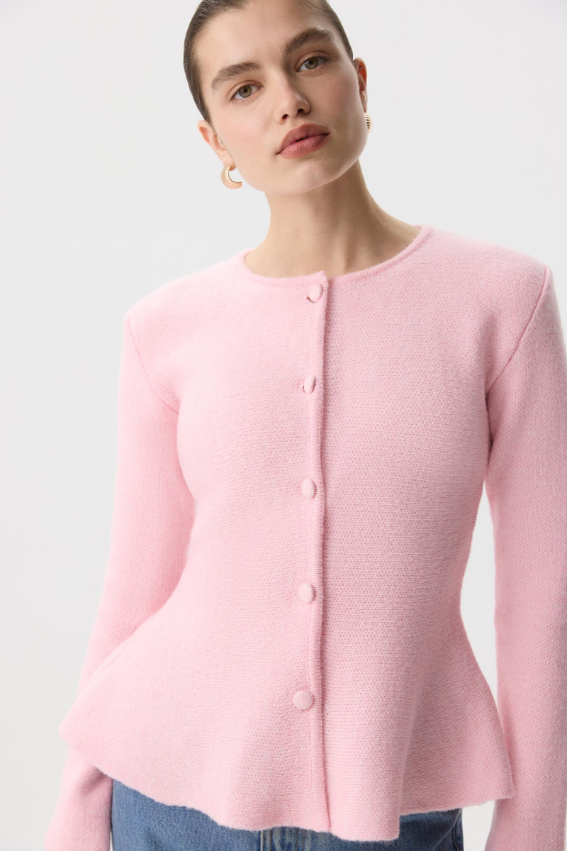 Кардиган вязаный с баской Charmstore, цвет: пудровый, 305-443108-227 купить онлайн