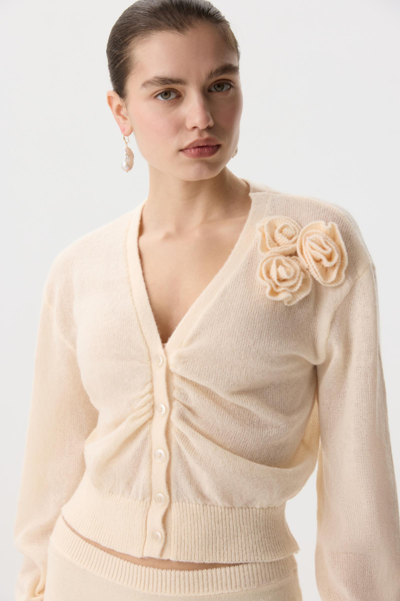 Кардиган с декоративной сборкой Charmstore, цвет: кремовый, 305-42385-112 купить онлайн