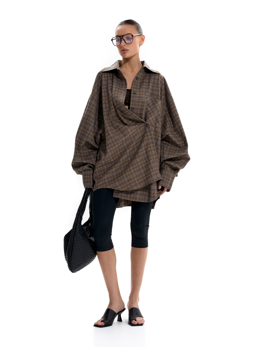 Объемная рубашка в клетку ANOTHER SELECT, цвет: светло-коричневый, 00025 купить онлайн