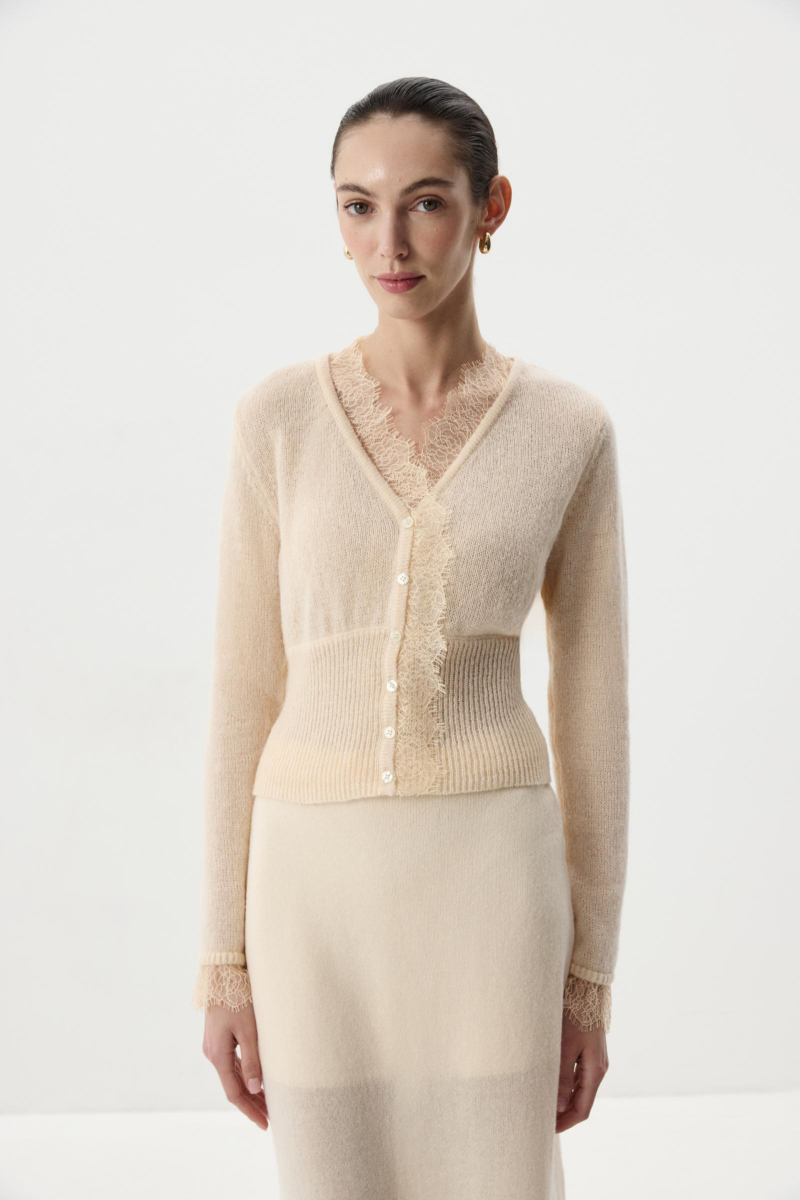 Кардиган с кружевом Charmstore, цвет: кремовый,  купить онлайн