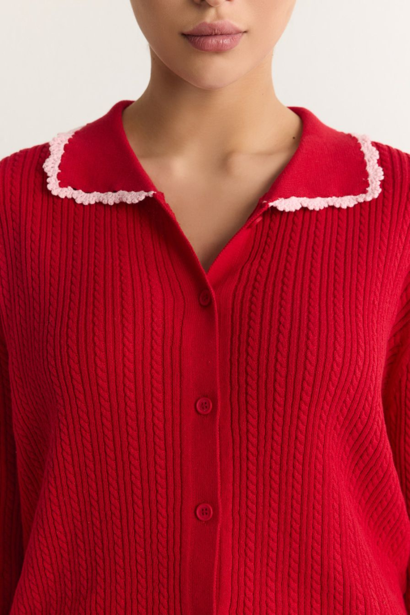 Кардиган из 100% хлопка TOPTOP, цвет: красный с принтом, TT.051.18987.321 купить онлайн