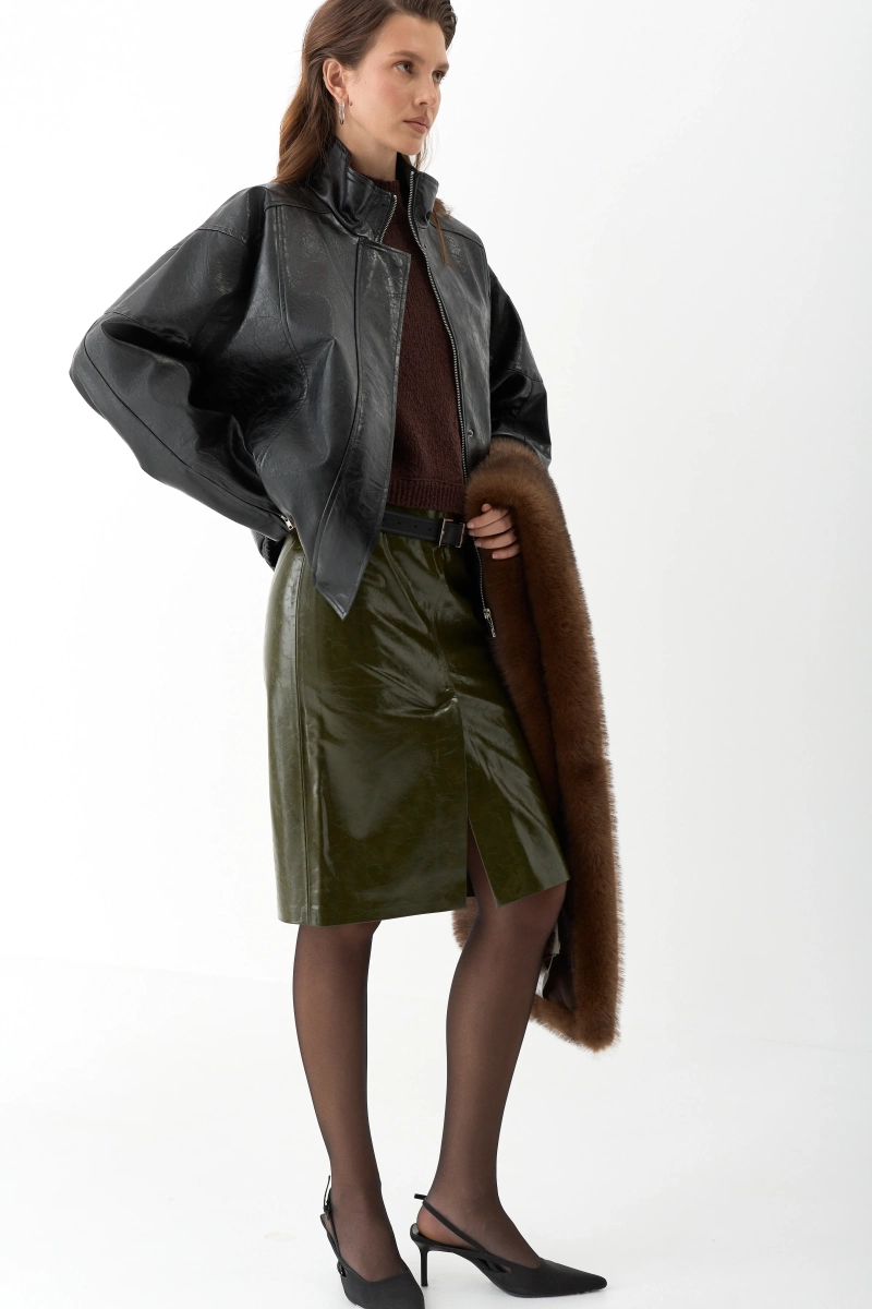 Бомбер из состаренной экокожи утепленный Ricoco, цвет: Черный, 6074/2 купить онлайн