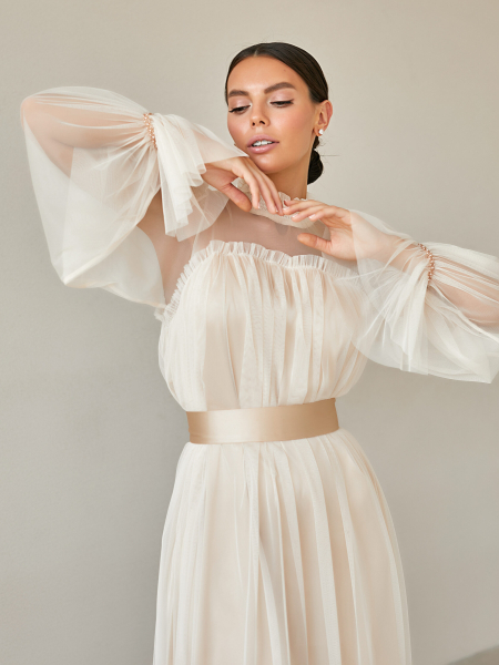 Платье воздушное из сетки I.B.W., цвет: сетка стрейч, молочный, ED032 купить онлайн