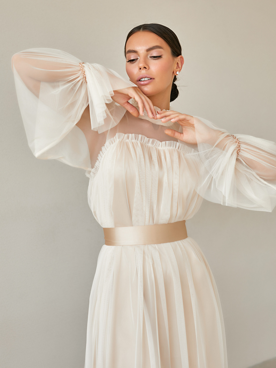 Платье воздушное из сетки I.B.W., цвет: сетка стрейч, молочный, ED032 купить онлайн