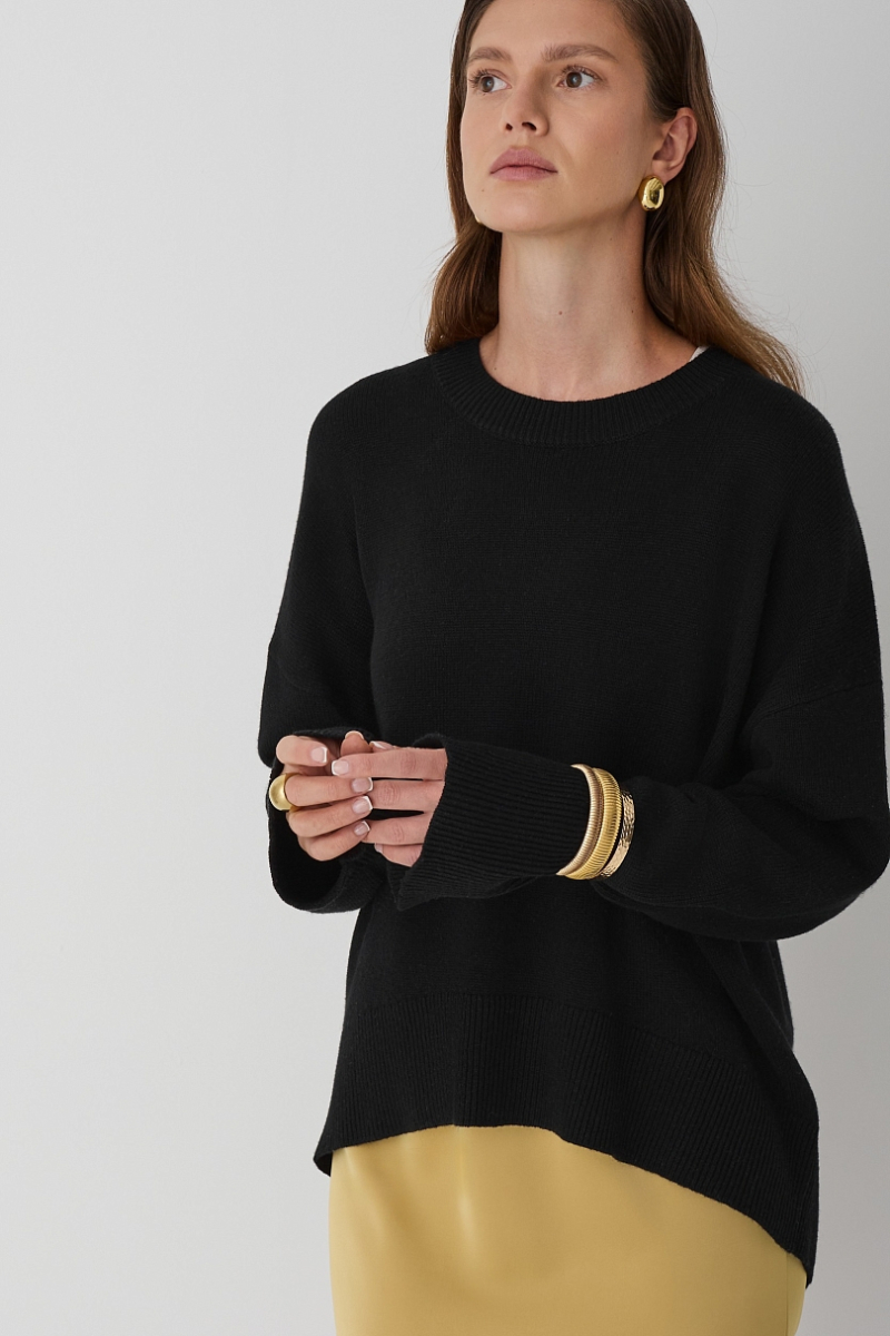 Свитер О- образный из шерсти и кашемира Ricoco, цвет: Черный, 5065/4 купить онлайн