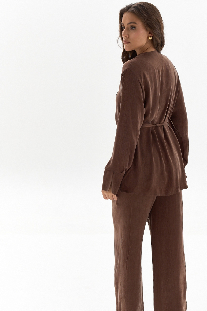 Блуза на запах из купро Ricoco, цвет: Кофейный, 7028/1 купить онлайн