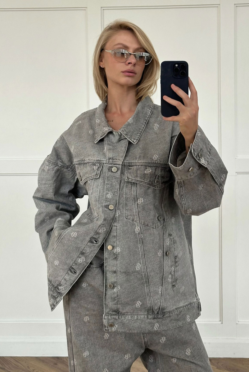 Джинсовка объемная в паттерн Label .B, цвет: серый,  купить онлайн