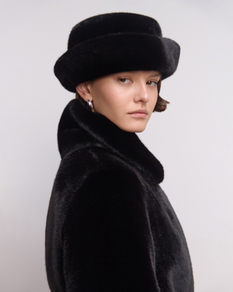Панама из экомеха под норку Only me, цвет: Черный ГУ5101 купить онлайн