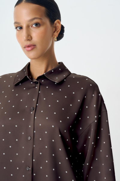 Блузка из сатина в горох Charmstore, цвет: шоколадный, 102-39039-551 купить онлайн