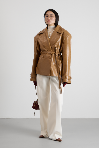 Тренч из текстурной кожи MIA AIM, цвет: рыжий, MIA737 купить онлайн