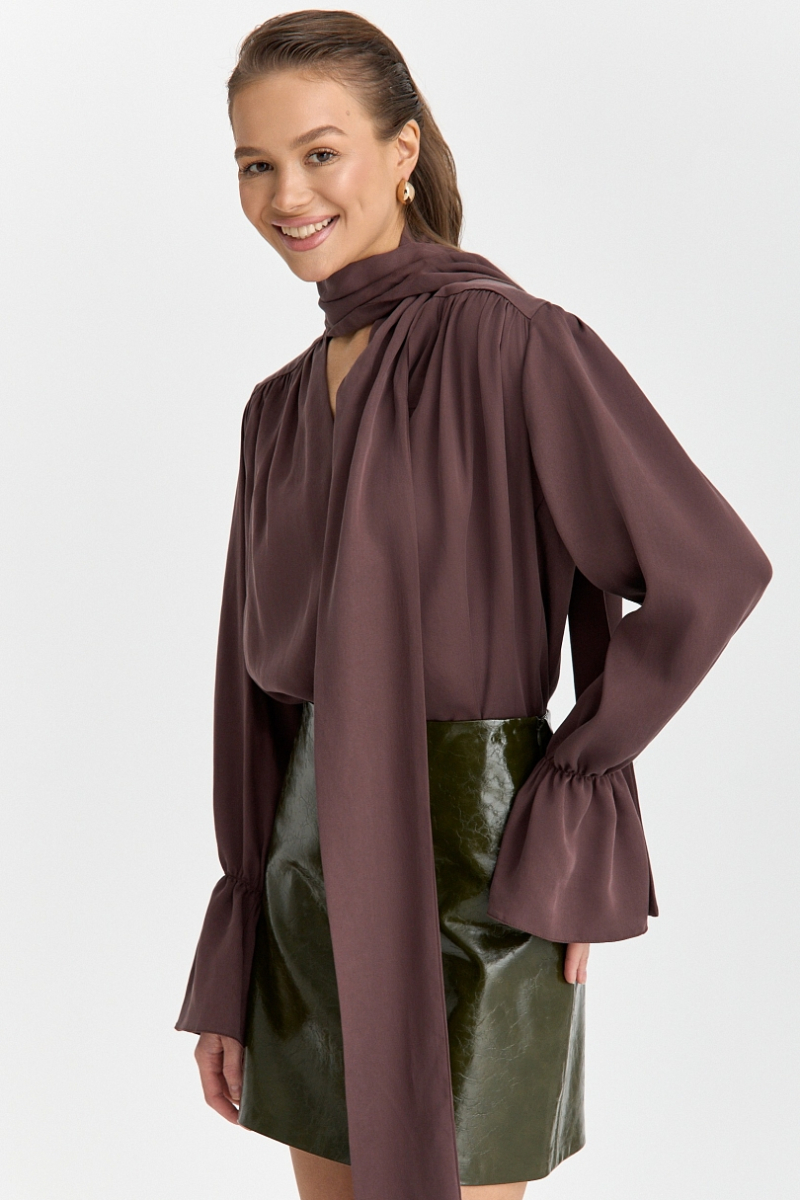 Блуза из 100% лиоцелла с бантом Ricoco, цвет: сливовый, 7001/2 купить онлайн