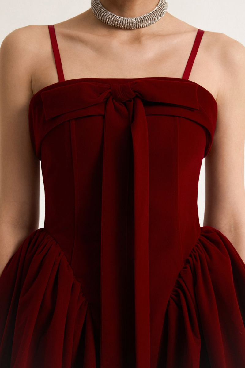Бархатное платье с бантом TOPTOP, цвет: красный, TT.010.18399.320 купить онлайн
