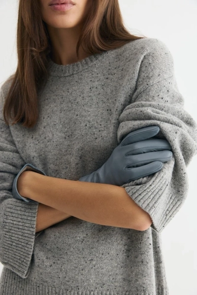 Перчатки кожаные с подкладом из шерсти Daisyknit, цвет: серый  купить онлайн