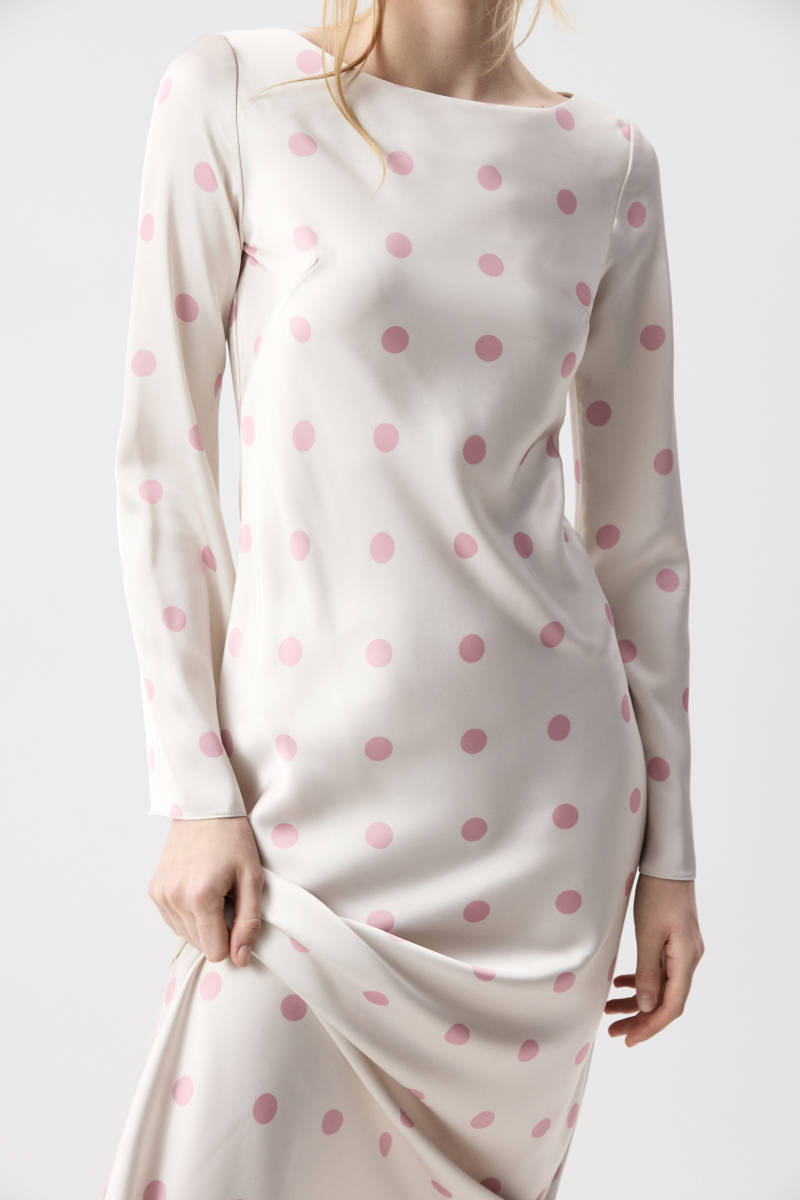 Платье из сатина с расклешенными рукавами Charmstore, цвет: розовый горох на молочном, 111-56260-1006 купить онлайн