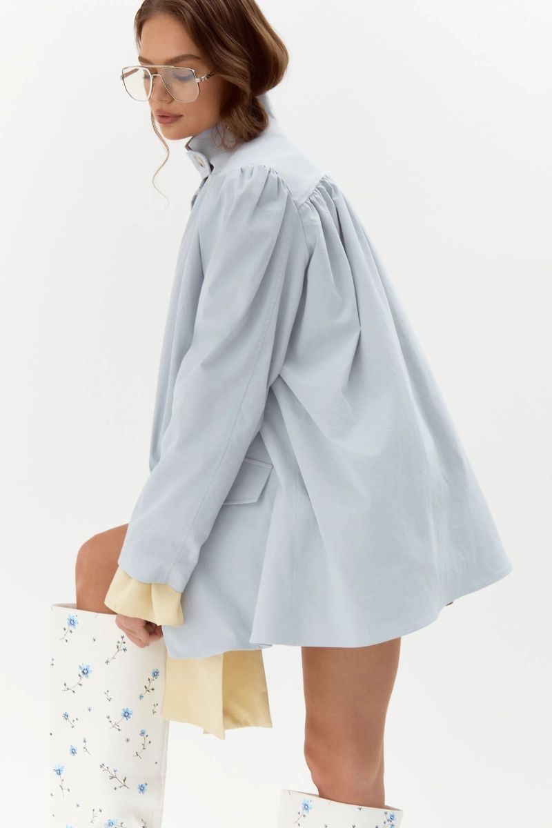 Тренч со сборками миди Ricoco, цвет: голубой, 7051/1 купить онлайн