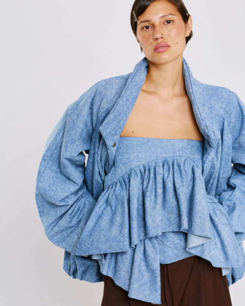 Топ из денима с воланами