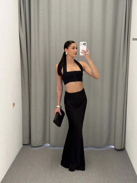 Укороченный топ с необработанными краями MUSE ME, цвет: Черный, TP014 купить онлайн