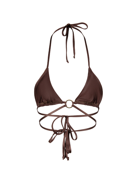 BELLA Brown Leather | Верх купальника с кольцом на завязках