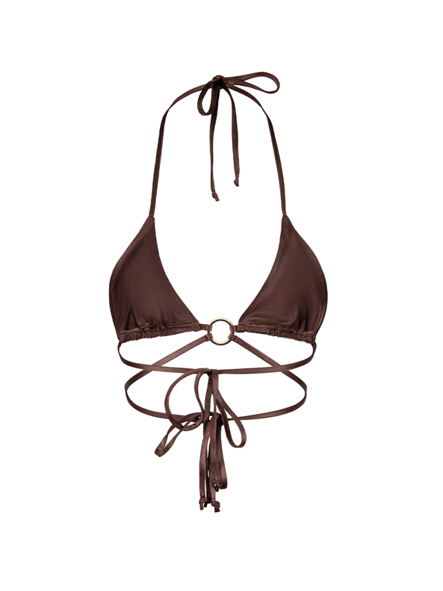 BELLA Brown Leather | Верх купальника с кольцом на завязках
