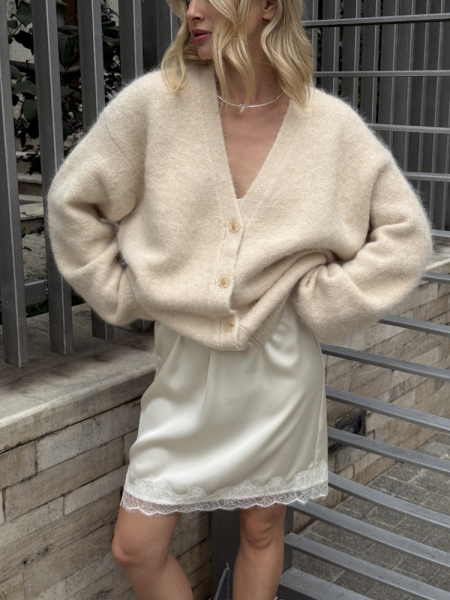 Юбка из шелка с кружевом мини