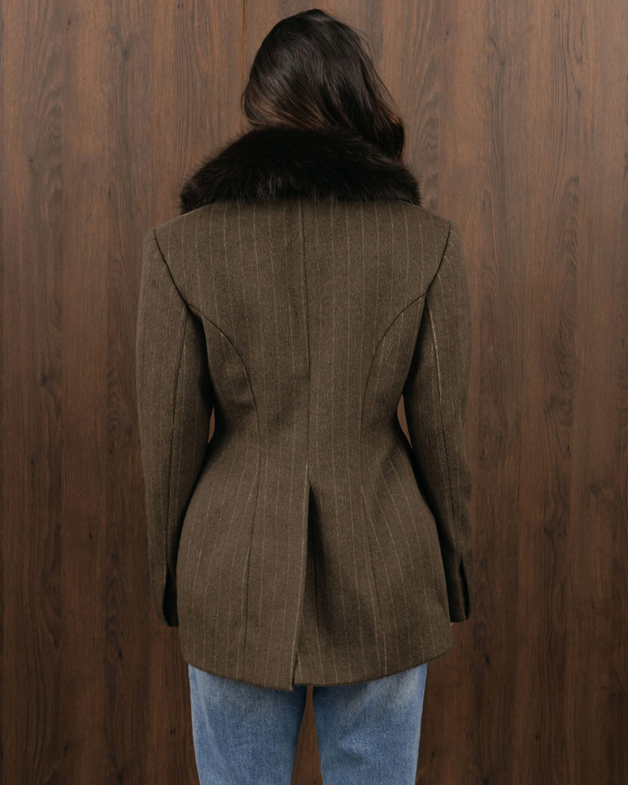 Пальто с мехом YONSRU, цвет: коричневый,  купить онлайн