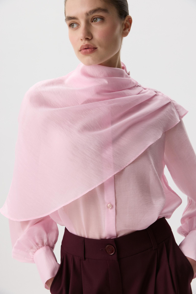 Блуза из тенселя с кейпом Charmstore, цвет: розовый, 102-464100-221 купить онлайн