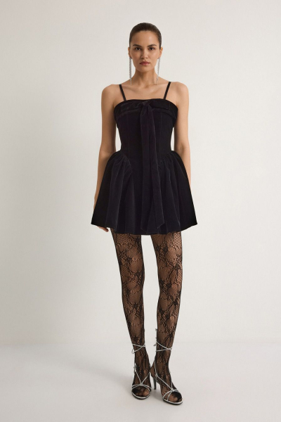 Бархатное платье с бантом TOPTOP, цвет: Черный, TT.010.18399.900 купить онлайн