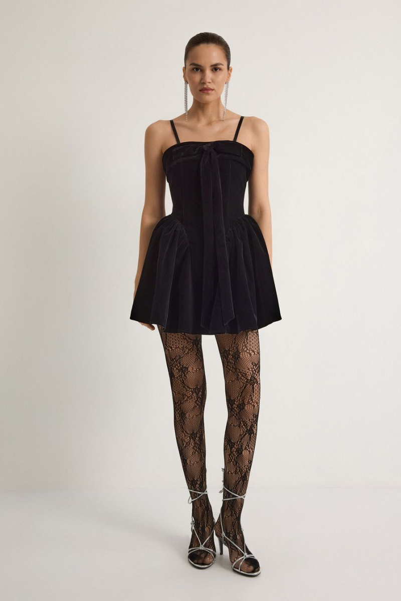 Бархатное платье с бантом TOPTOP, цвет: Черный, TT.010.18399.900 купить онлайн