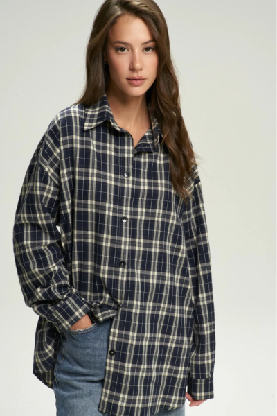 Рубашка Oversized в клетку Dark Blue