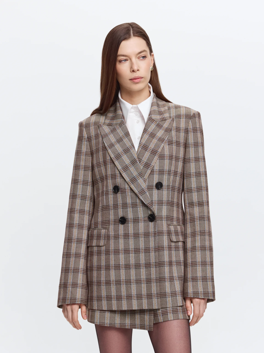 Двубортный жакет в клетку