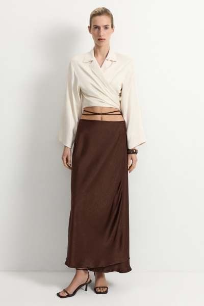 Атласная юбка с крэш-эффектом TOPTOP, цвет: коричневый TT.072.17655.700 |новая коллекция купить онлайн