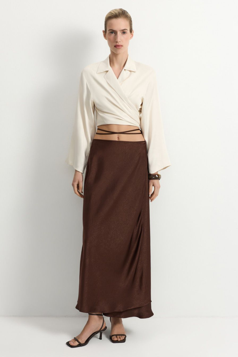 Атласная юбка с крэш-эффектом TOPTOP, цвет: коричневый TT.072.17655.700 |новая коллекция купить онлайн