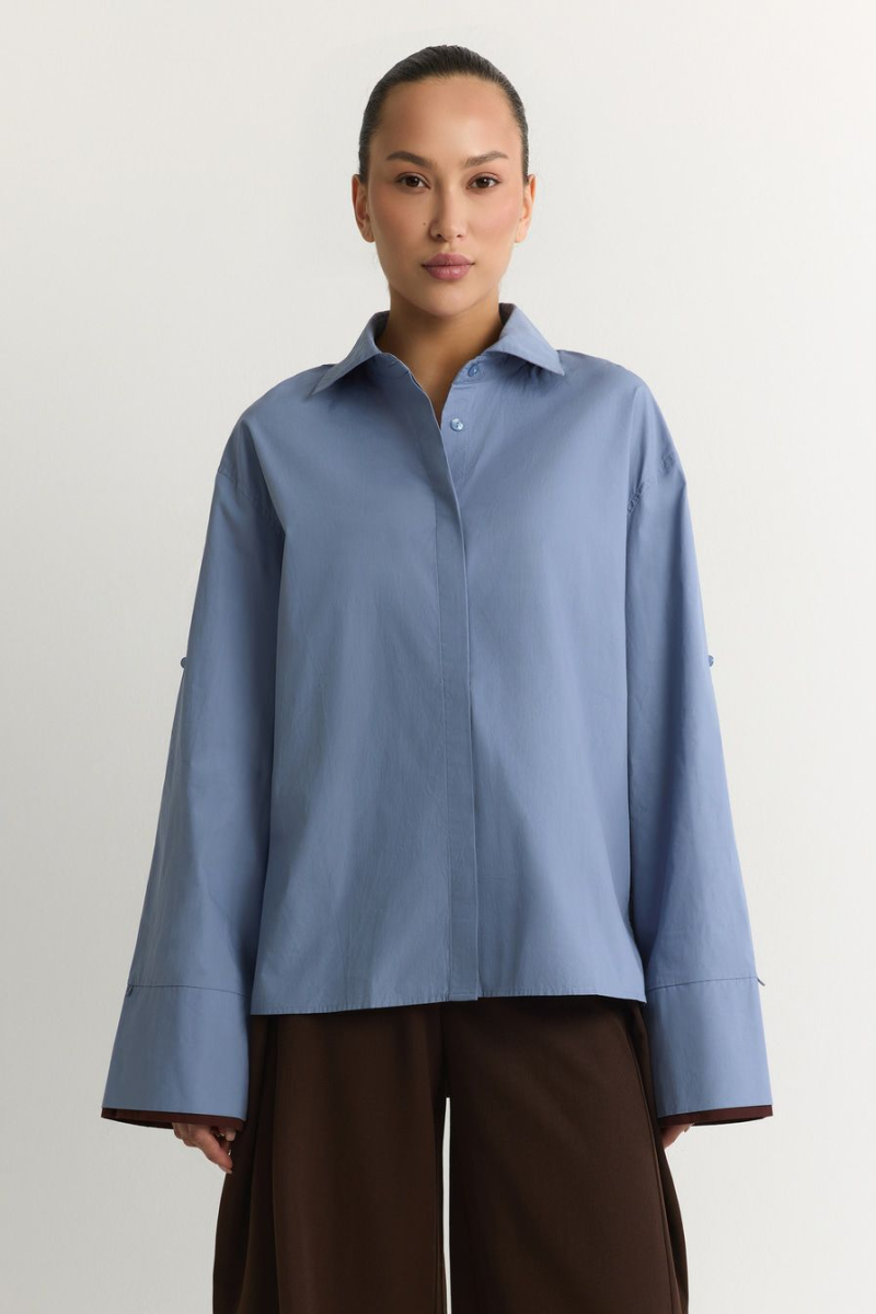 Рубашка из 100% хлопка TOPTOP, цвет: голубой с принтом, TT.021.17920.601 купить онлайн