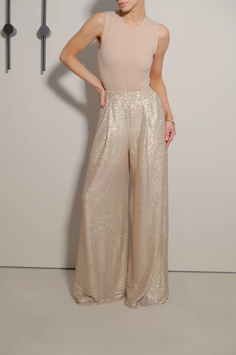 Брюки широкие из пайеток MINI, цвет: золото, НФ-00000225 купить онлайн