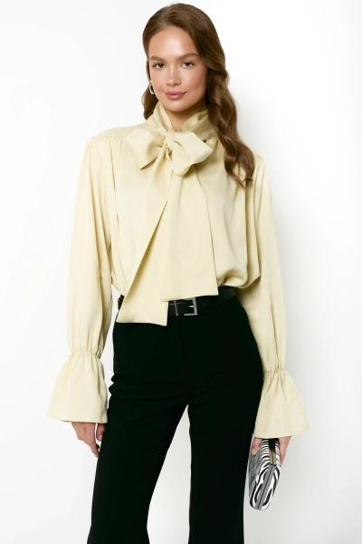 Блуза из 100% лиоцелла с бантом Ricoco, цвет: зеленый, 7001/3 купить онлайн