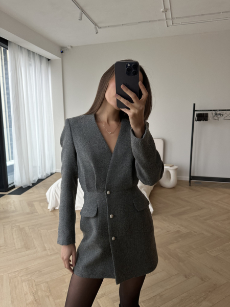 Платье из твида с длинным рукавом мини