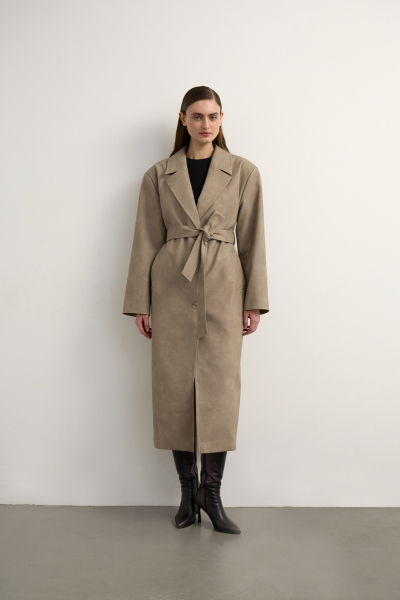 Тренч из фактурной экокожи Mollis, цвет: Серо-бежевый, 15-02-3181/1 купить онлайн