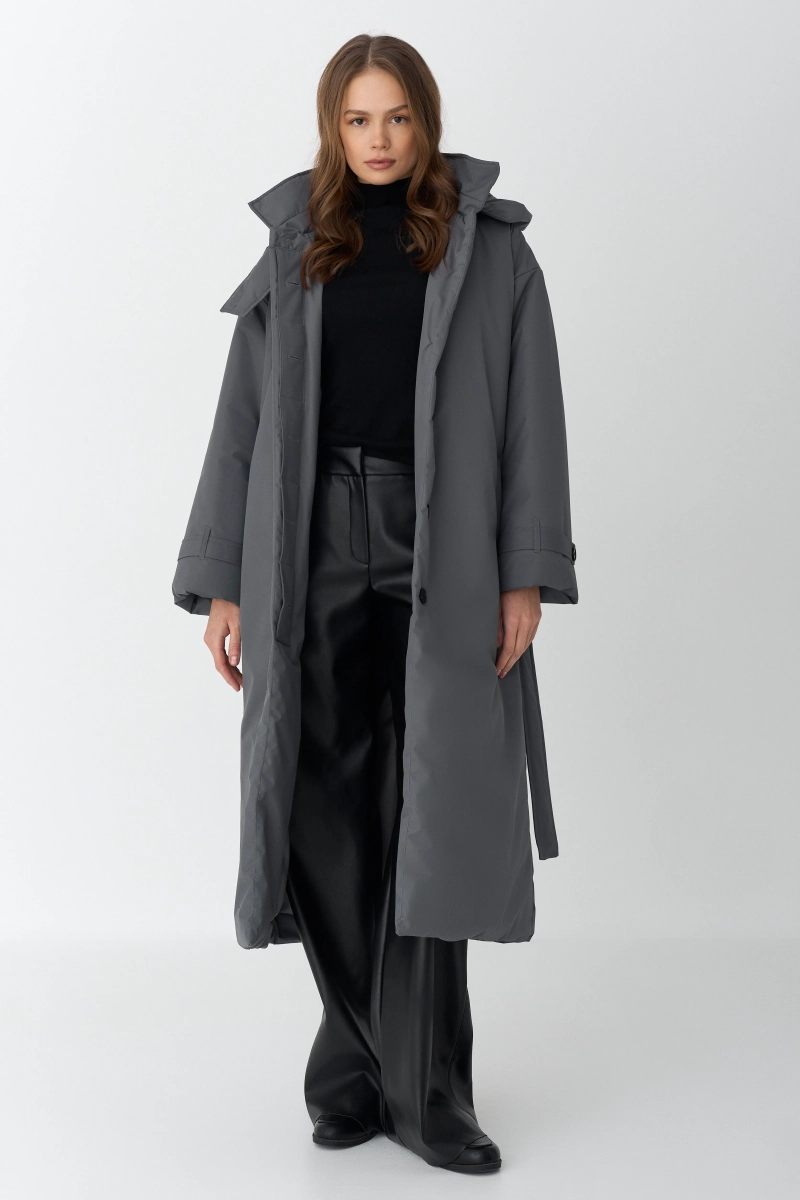 Пальто однобортное утепленное Ricoco, цвет: графитовый, 7012/3 купить онлайн