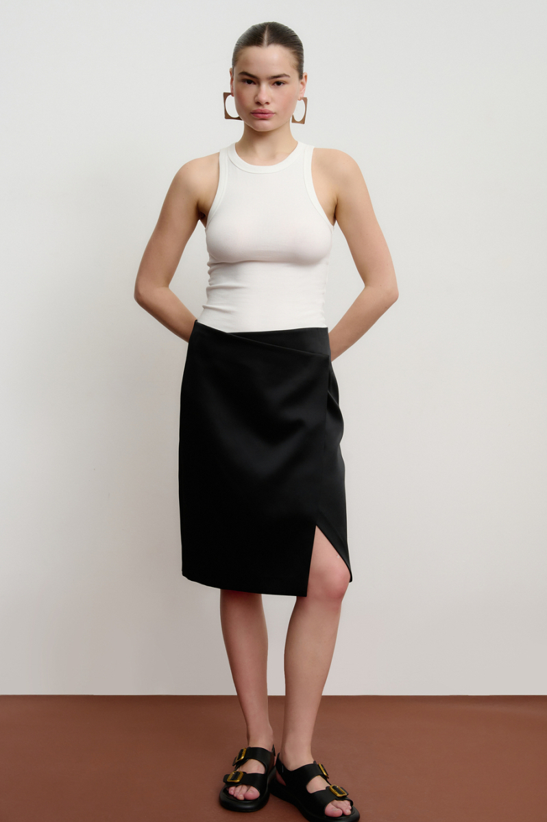 Юбка миди на запах из сатина Mollis, цвет: Черный, 17-08-3811/1 купить онлайн