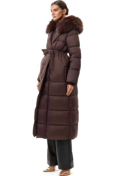 Пуховик длинный с поясом SODAMODA, цвет: коричневый, 15956 купить онлайн