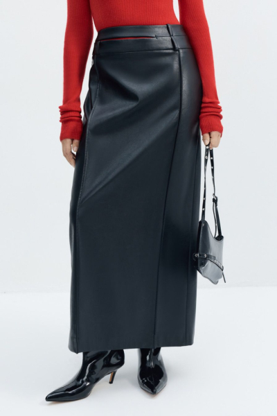 Юбка из экокожи с двойным поясом