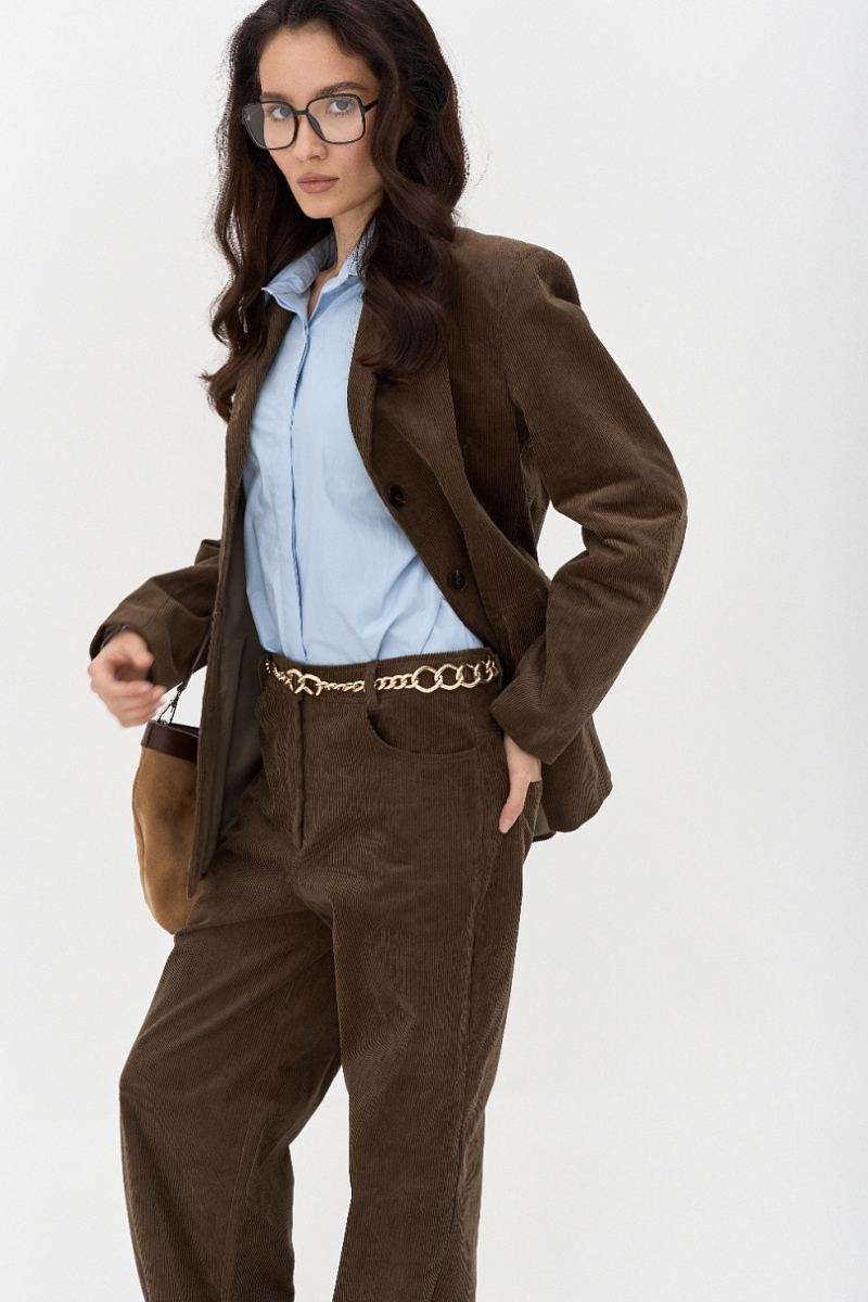 Жакет из вельвета однобортный Ricoco, цвет: оливковый, 4069/4 купить онлайн